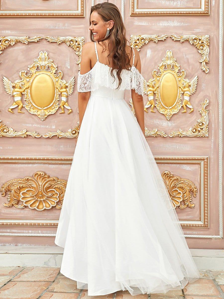 Cream Lace A-Line Wedding Dress with Cold Shoulder