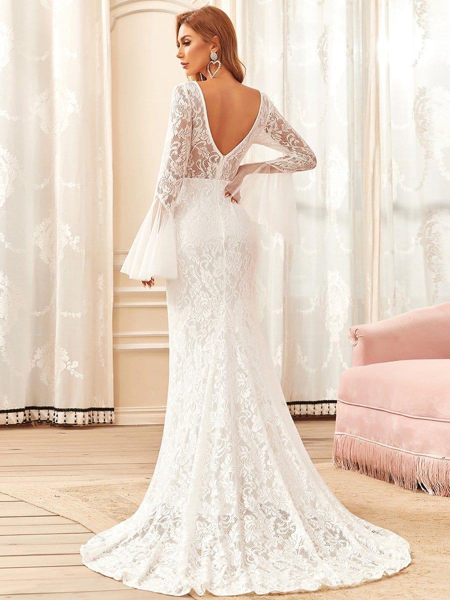 Jewel Lace Mermaid Wedding Dress with Bell Sleeves