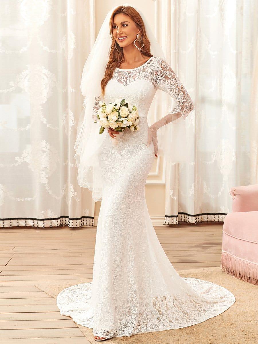 Jewel Lace Mermaid Wedding Dress with Bell Sleeves