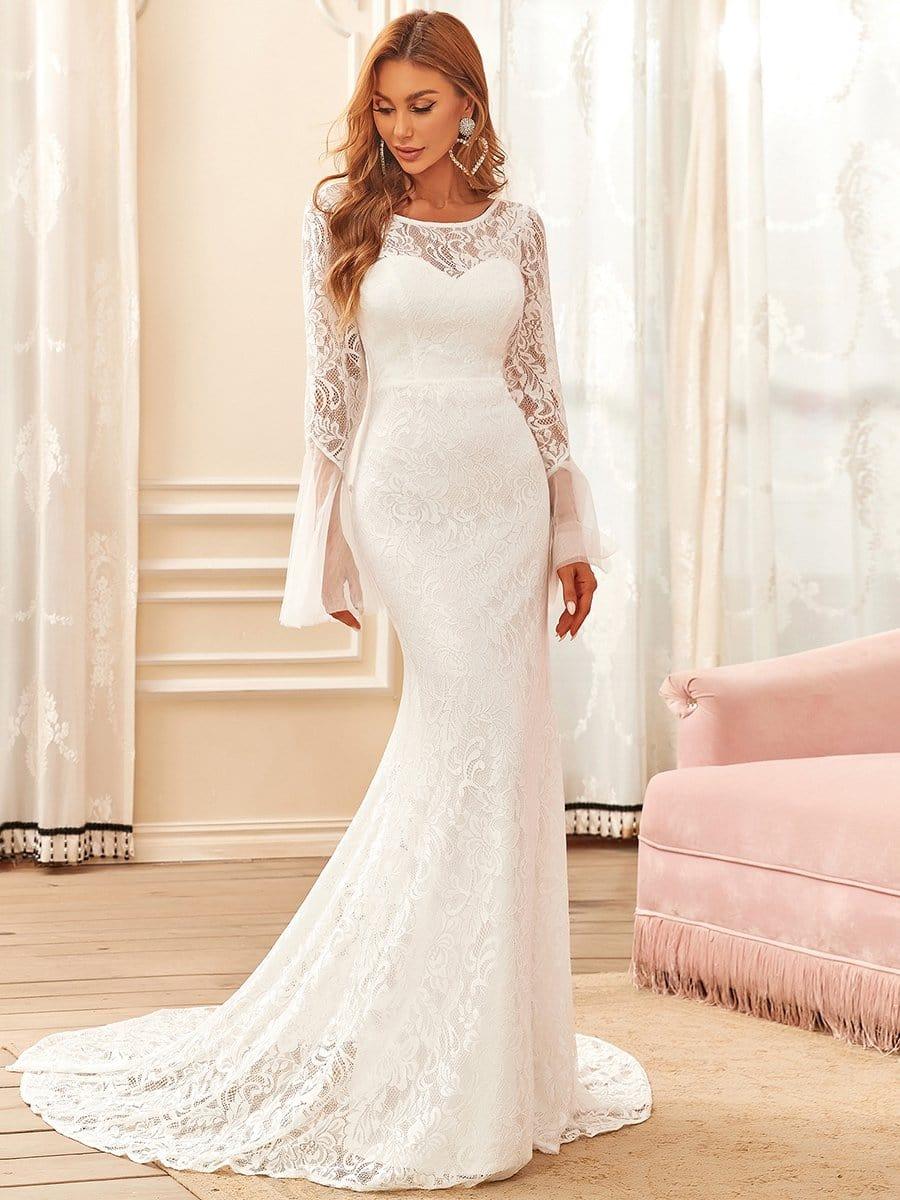 Jewel Lace Mermaid Wedding Dress with Bell Sleeves