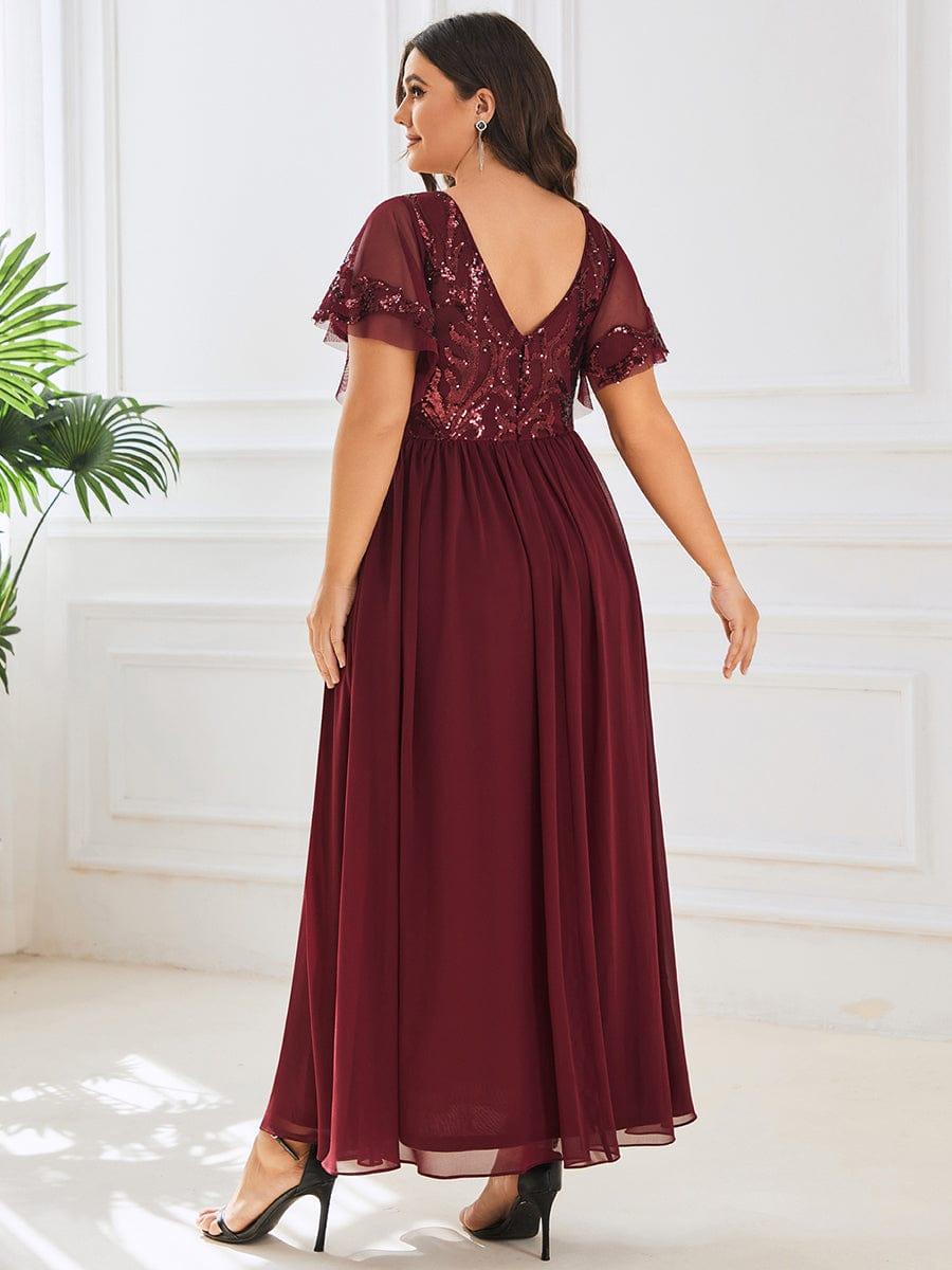 Plus Size V-Neck Sequin A-Line Mother of the Bride Dress