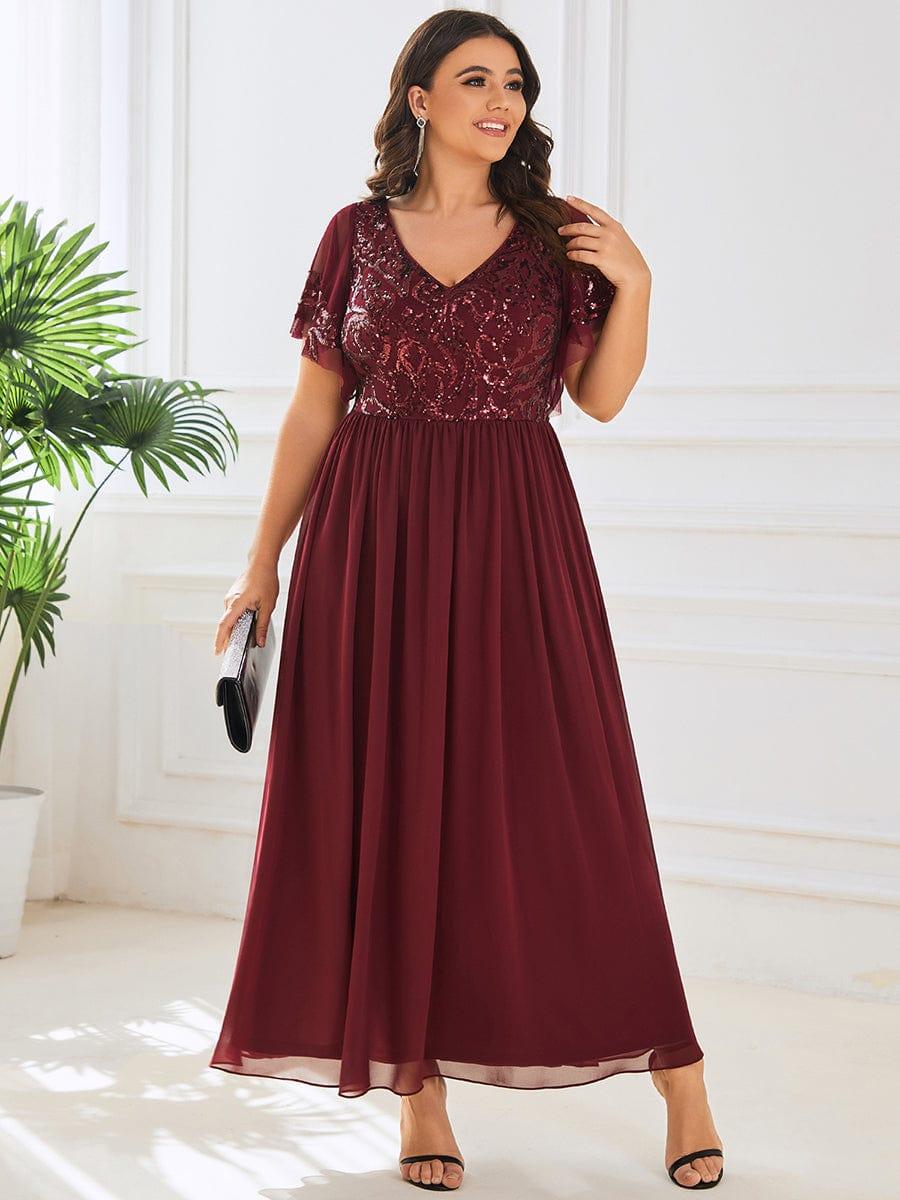 Plus Size V-Neck Sequin A-Line Mother of the Bride Dress