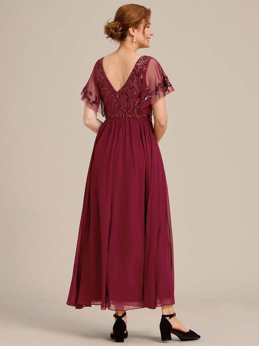 Elegant V-Neck Sequin Top A-Line Mother of the Bride Dress