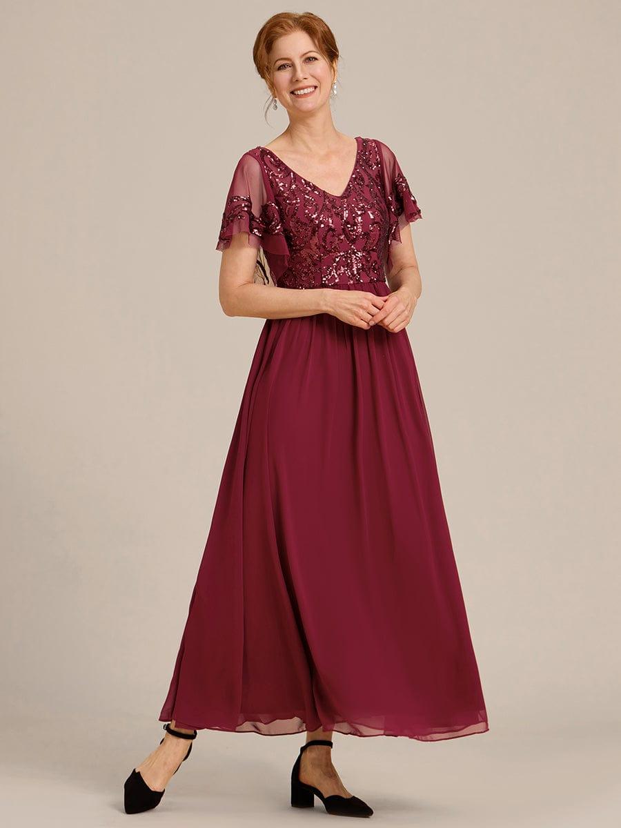 Elegant V-Neck Sequin Top A-Line Mother of the Bride Dress