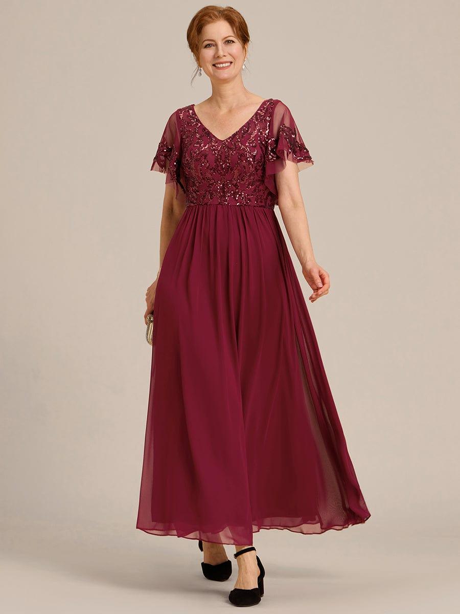 Elegant V-Neck Sequin Top A-Line Mother of the Bride Dress