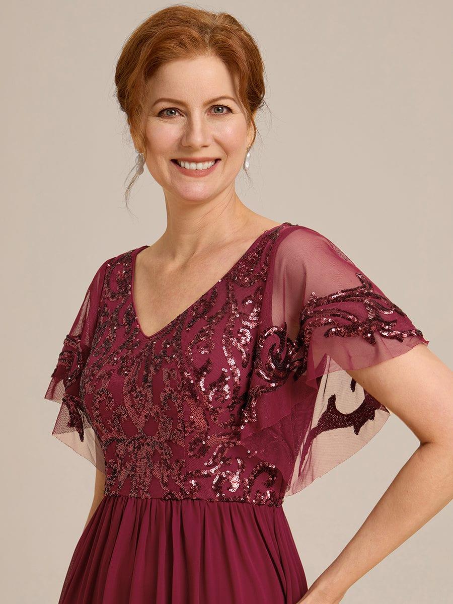 Elegant V-Neck Sequin Top A-Line Mother of the Bride Dress