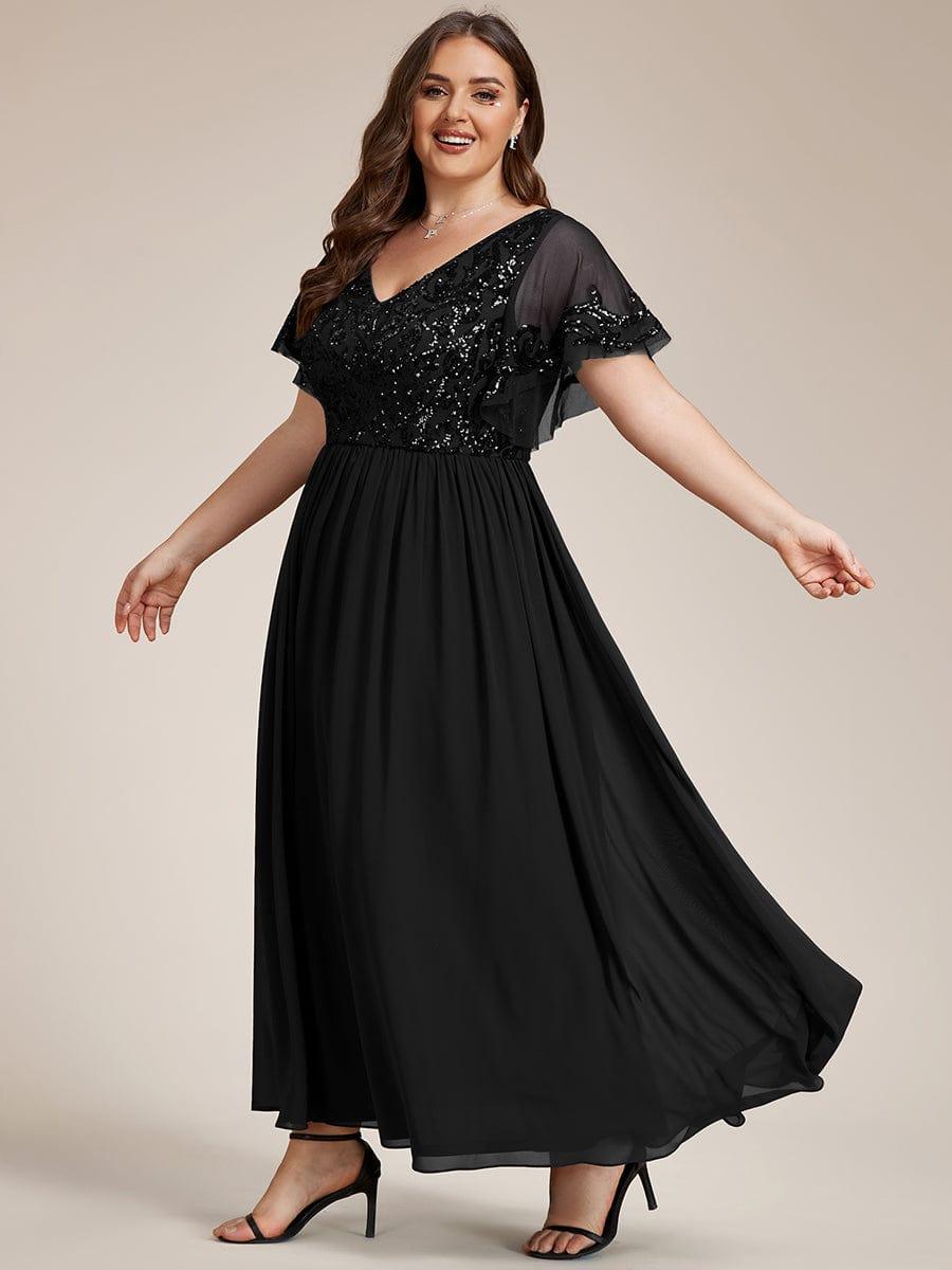 Elegant V-Neck Sequin Top A-Line Mother of the Bride Dress