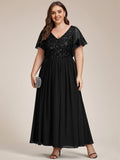 Plus Size V-Neck Sequin A-Line Mother of the Bride Dress
