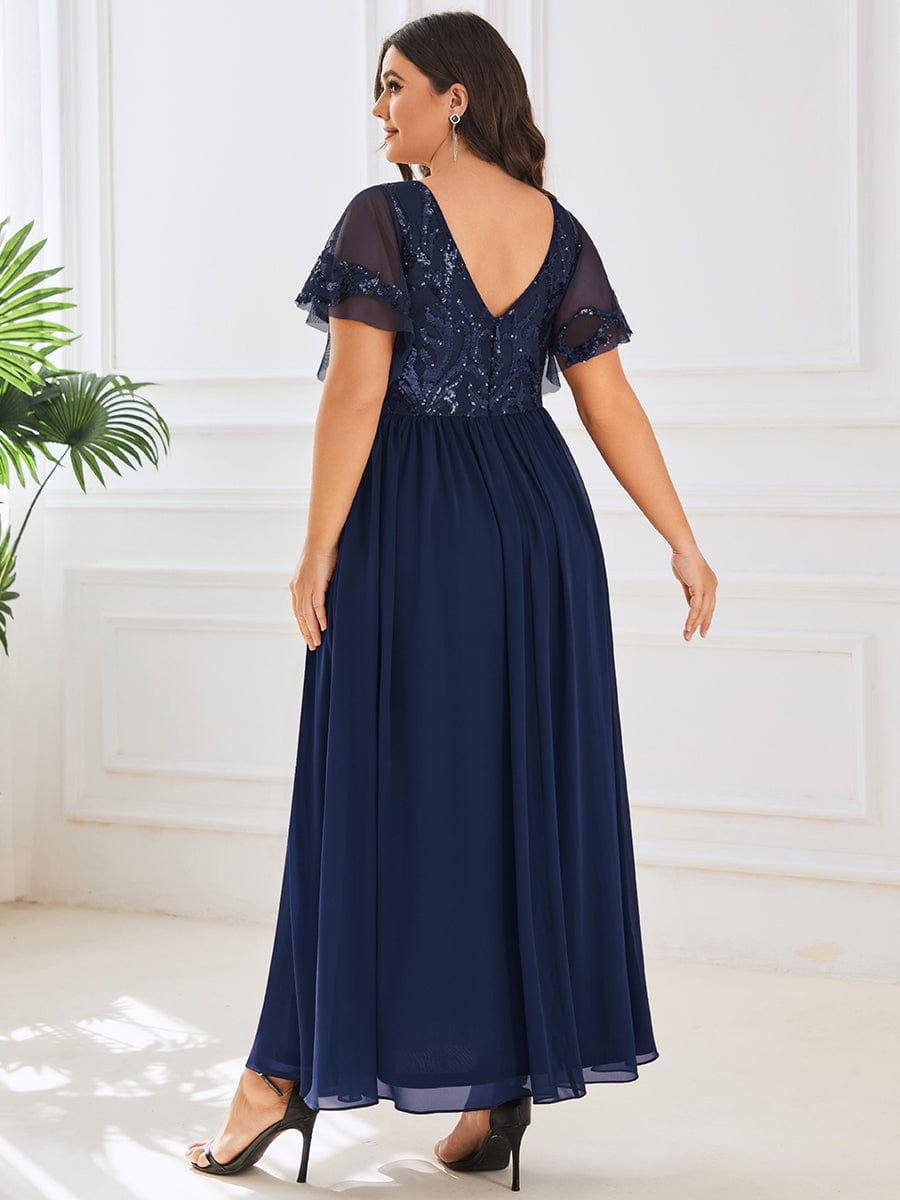 Classy V-Neck A-Line Chiffon Midi Formal Dress with Short Sleeves