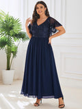 Plus Size V-Neck Sequin A-Line Mother of the Bride Dress