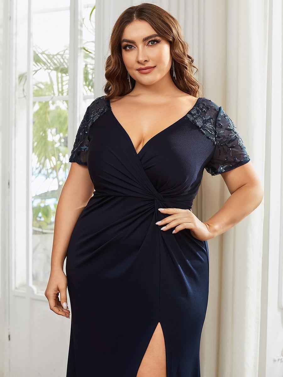Elegant V-Neck Pleated Mermaid Mother of the Bride Dress with Slit