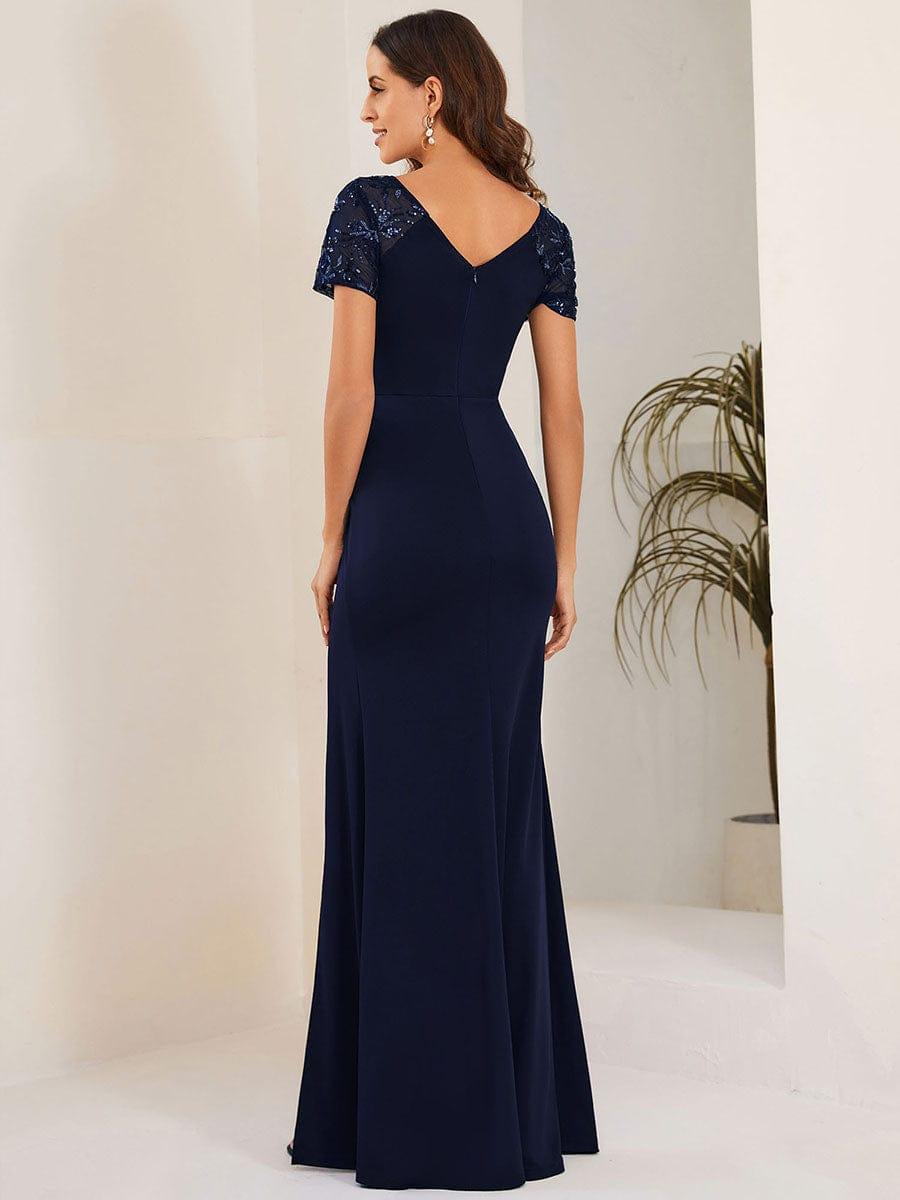 Elegant V-Neck Pleated Mermaid Mother of the Bride Dress with Slit