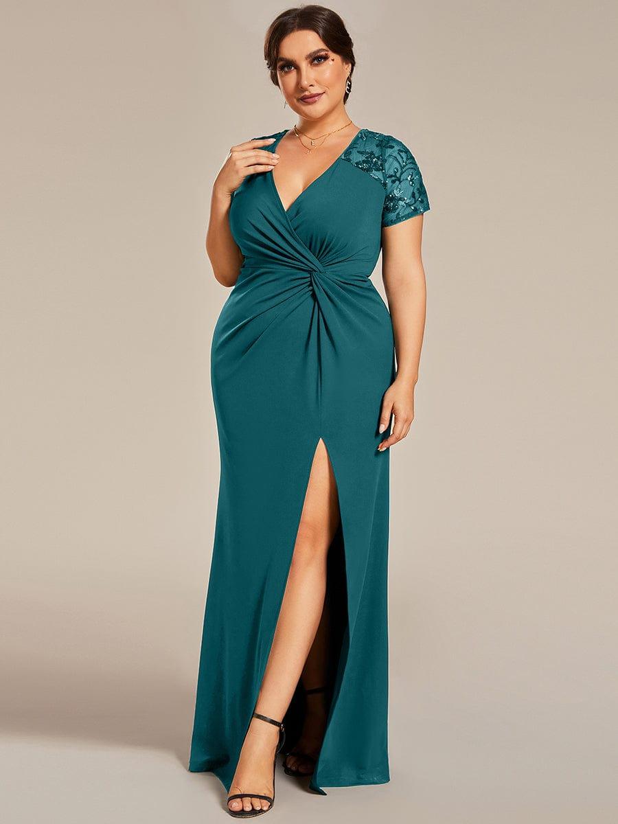 Elegant V-Neck Pleated Mermaid Mother of the Bride Dress with Slit