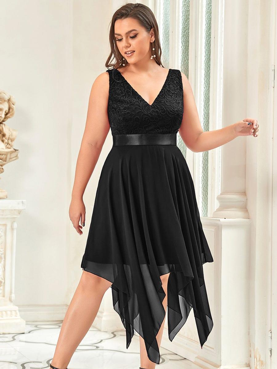 Plus Size V-Neck Lace Asymmetrical A-Line Prom Dress