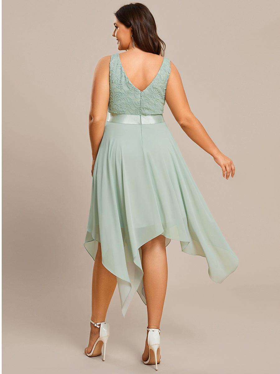 Plus Size V-Neck Lace Asymmetrical A-Line Prom Dress