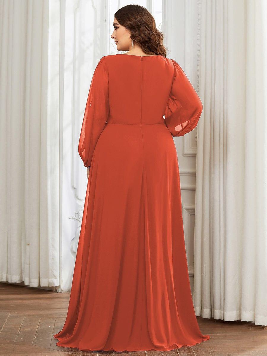 Elegant Applique Chiffon Formal Dres with Long Sleeve #color_Burnt Orange