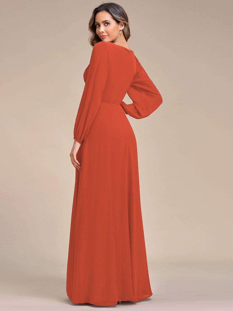 Elegant Applique Chiffon Formal Dres with Long Sleeve #color_Burnt Orange