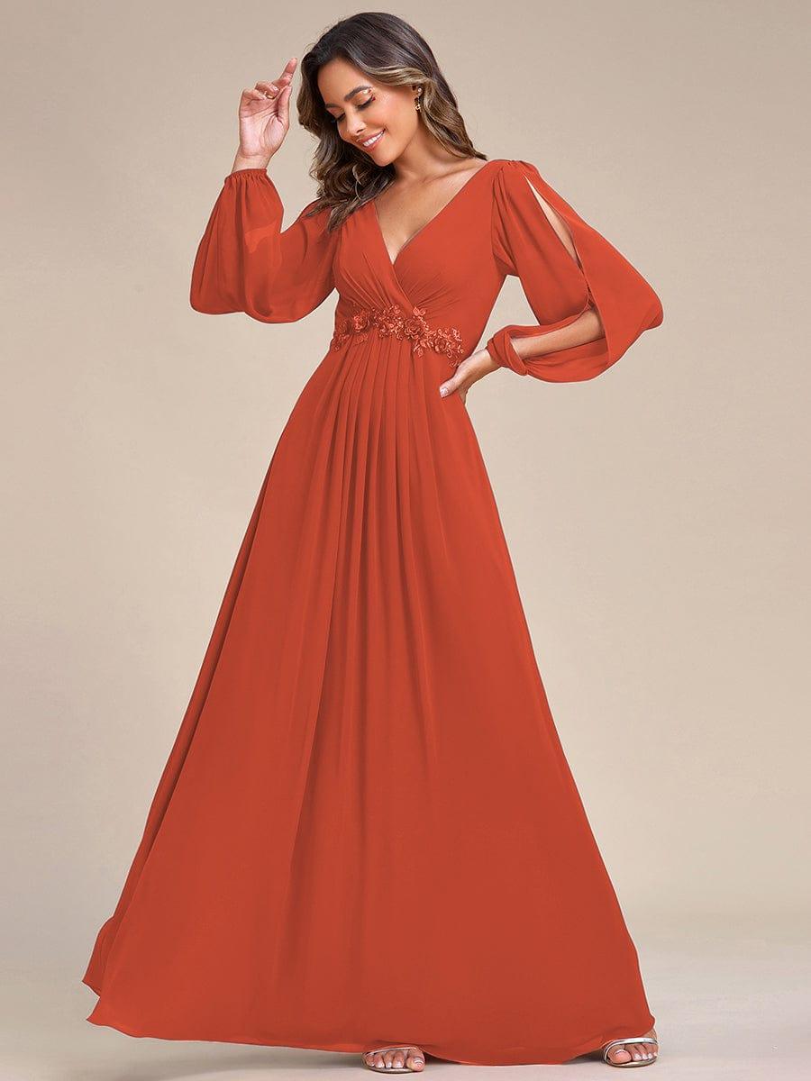 Elegant Applique Chiffon Formal Dres with Long Sleeve#color_Burnt Orange