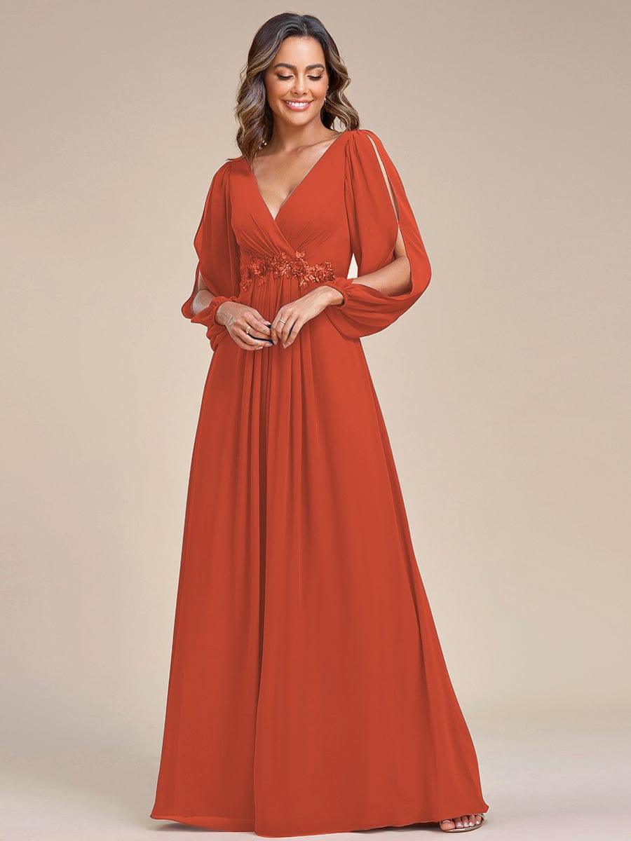 Elegant Applique Chiffon Formal Dres with Long Sleeve #color_Burnt Orange