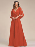 Elegant Applique Chiffon Formal Dres with Long Sleeve #color_Burnt Orange