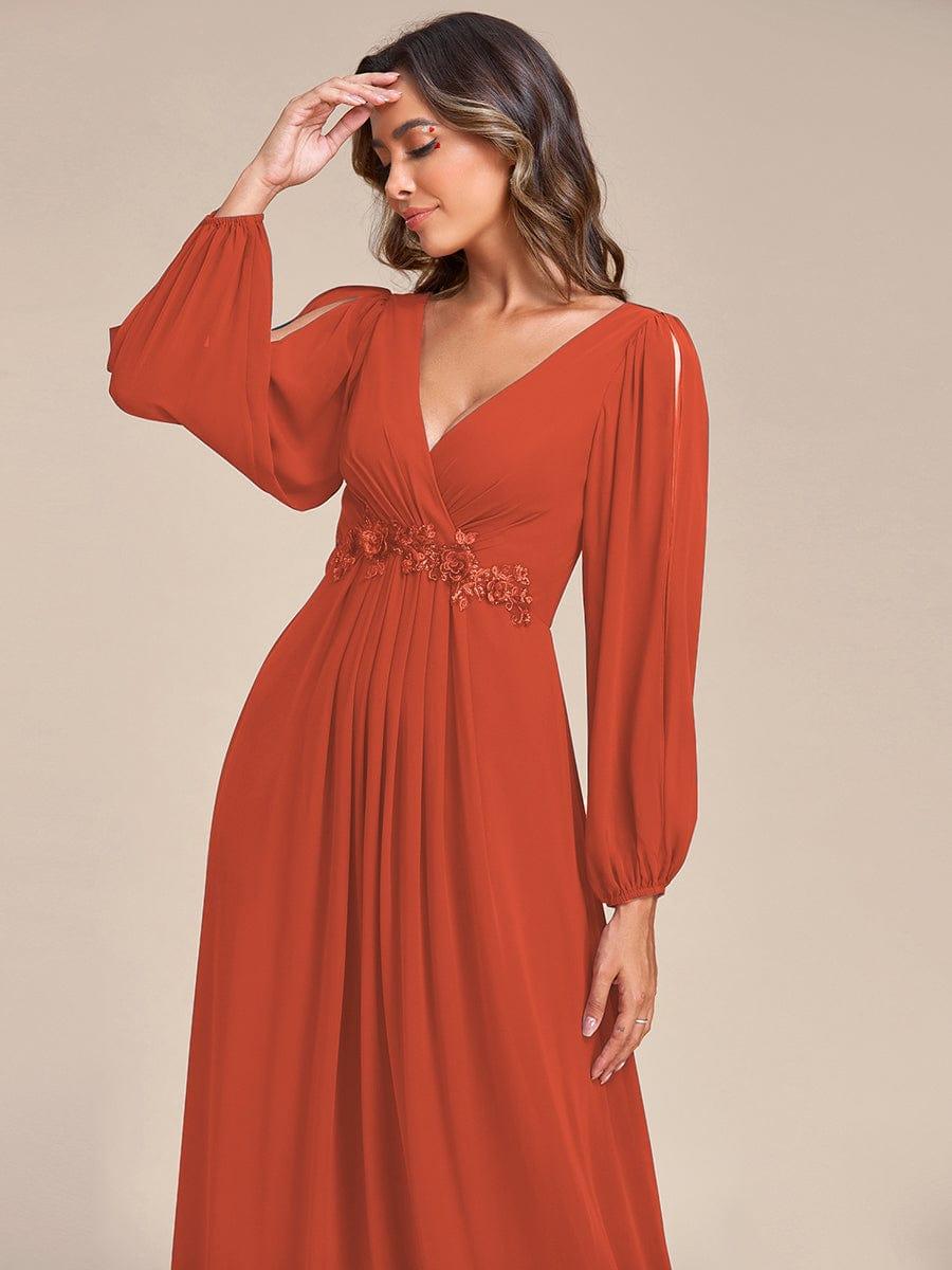 Elegant Applique Chiffon Formal Dres with Long Sleeve#color_Burnt Orange
