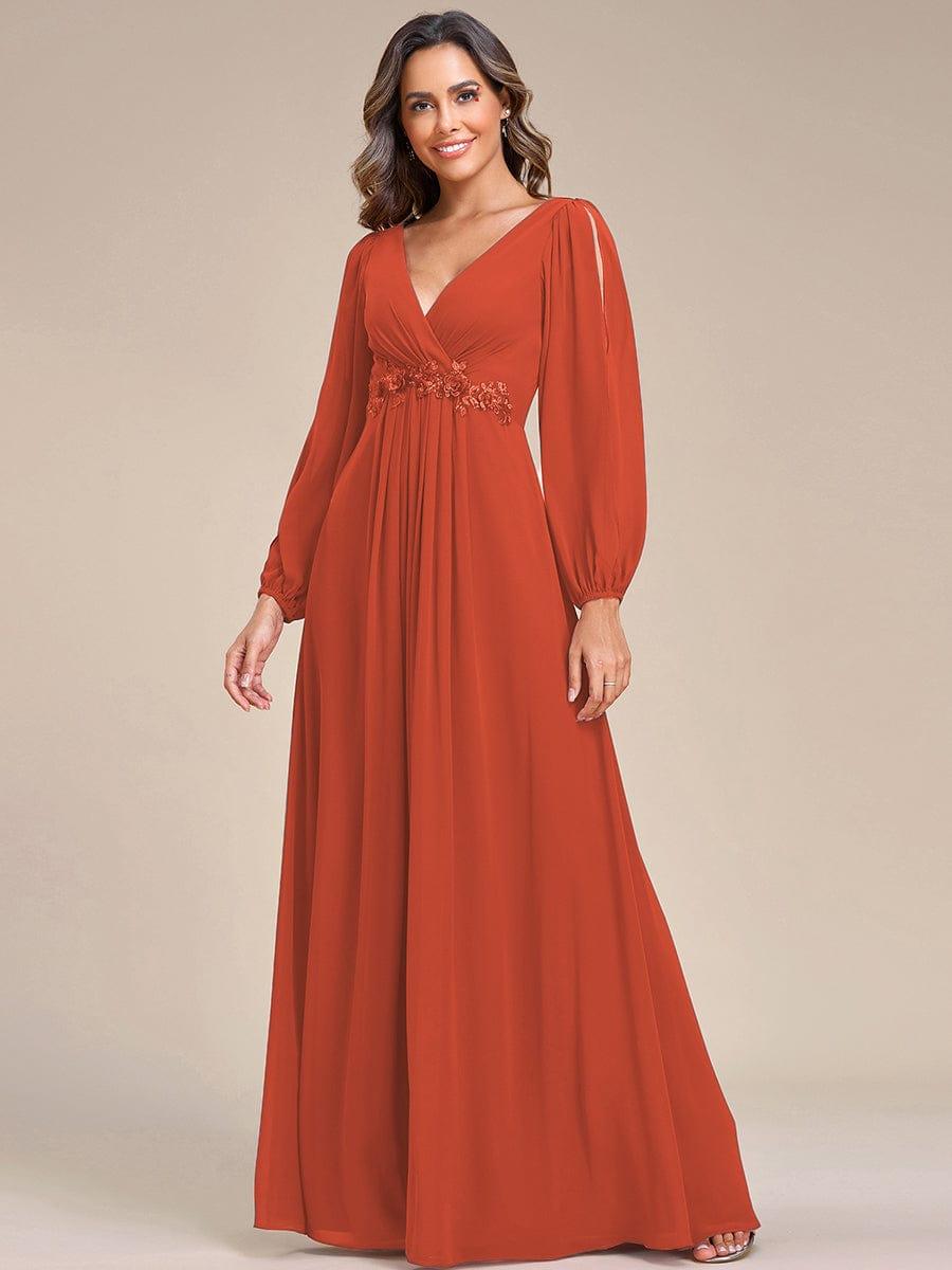 Elegant Applique Chiffon Formal Dres with Long Sleeve #color_Burnt Orange