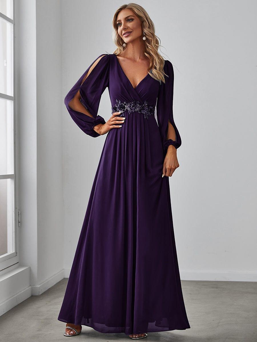 Elegant Applique Chiffon Formal Dres with Long Sleeve