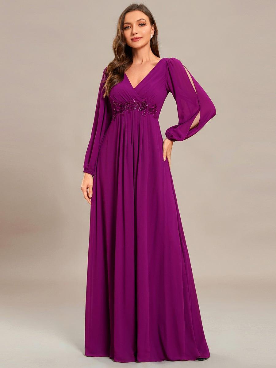 Elegant Burgundy V-Neck A-Line Chiffon Evening Dress