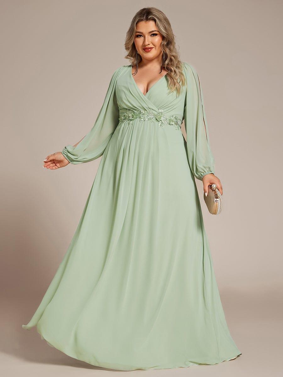 Elegant Burgundy V-Neck A-Line Chiffon Evening Dress #color_Mint Green