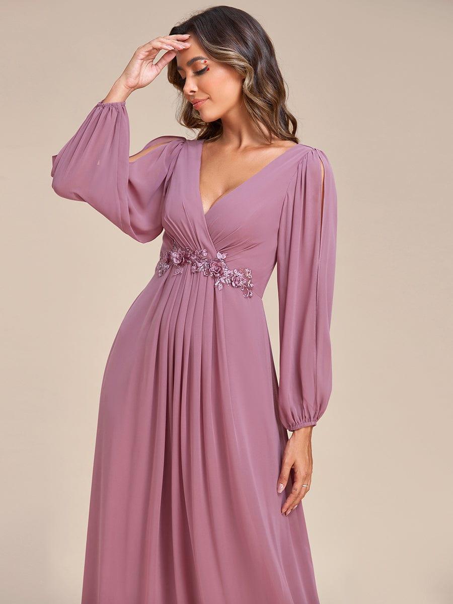 Elegant Applique Chiffon Formal Dres with Long Sleeve #color_Purple Orchid