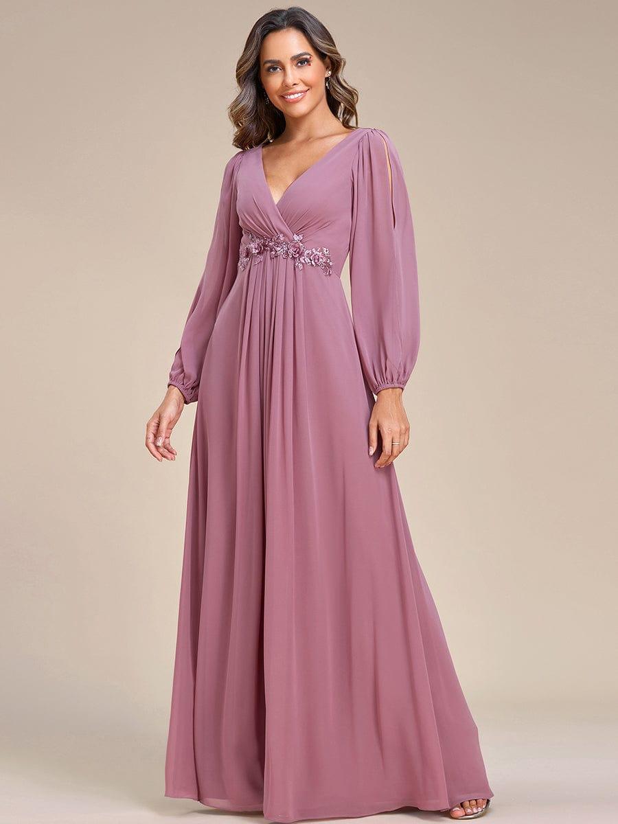 Elegant Applique Chiffon Formal Dres with Long Sleeve #color_Purple Orchid