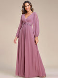 Elegant Applique Chiffon Formal Dres with Long Sleeve #color_Purple Orchid