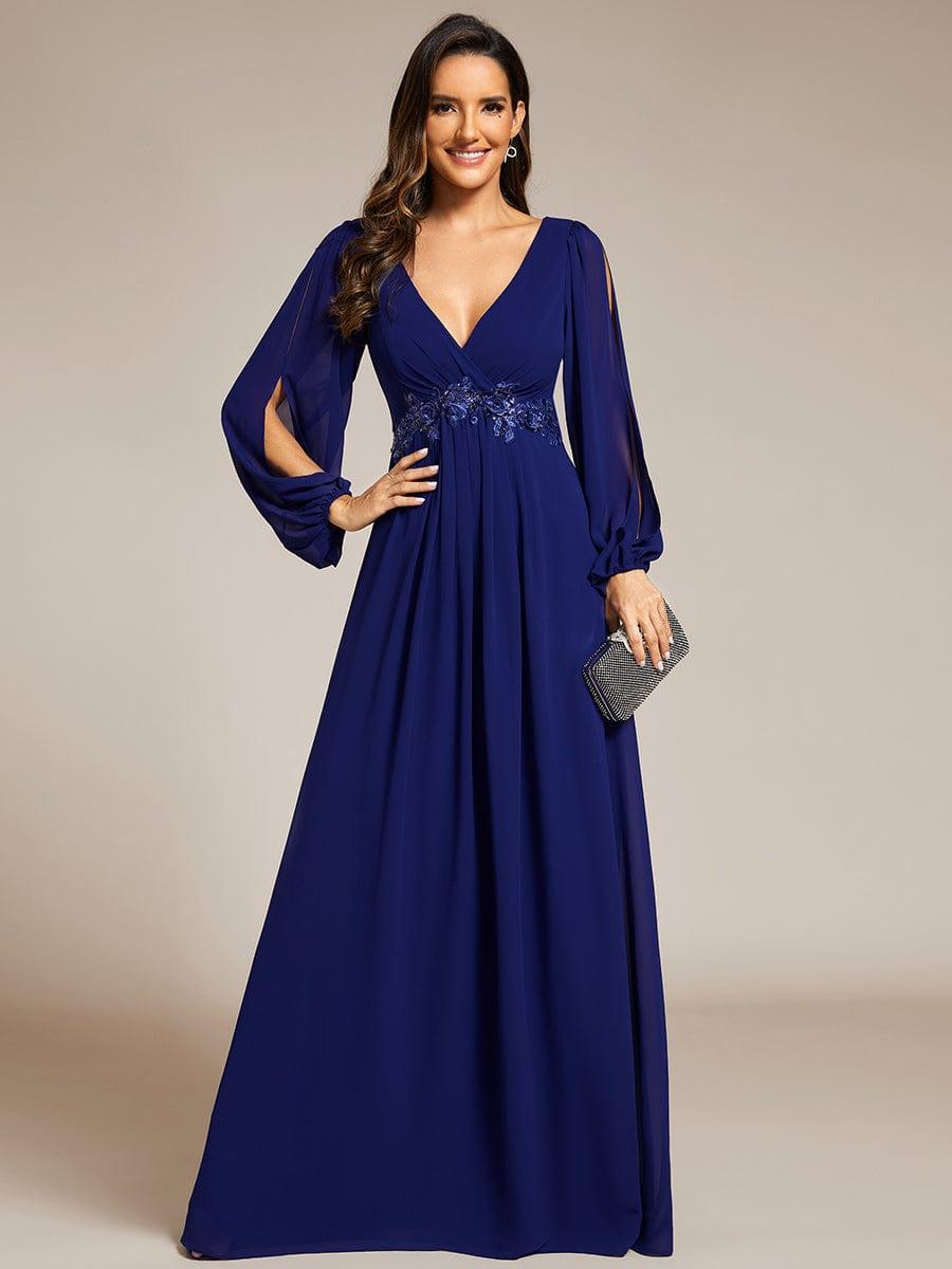 Elegant Burgundy V-Neck A-Line Chiffon Evening Dress