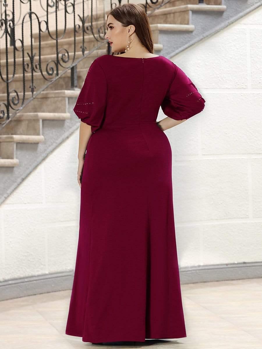 Plus Size Round Neck Beaded Wedding Guest Dress