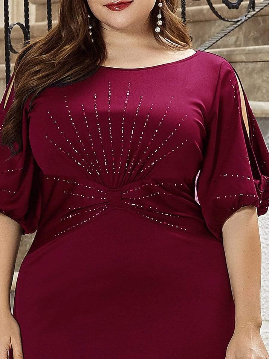 Plus Size Round Neck Beaded Wedding Guest Dress