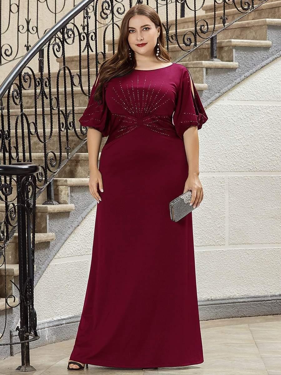 Plus Size Round Neck Beaded Wedding Guest Dress
