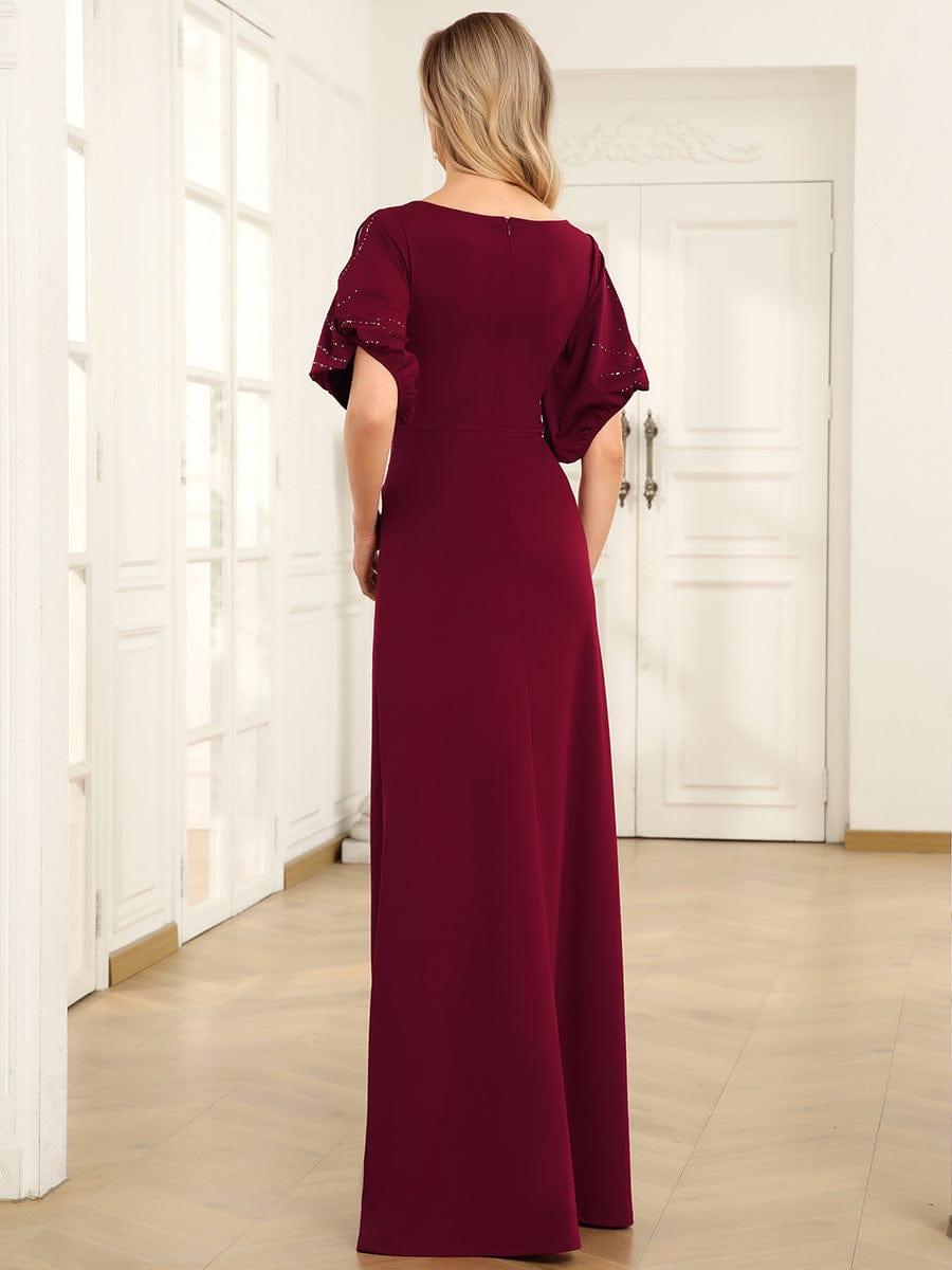 Graceful Round Neck Beaded Formal Dress with Half Sleeves