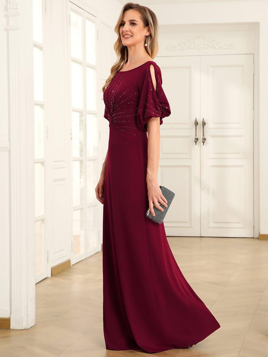 Graceful Round Neck Beaded Formal Dress with Half Sleeves