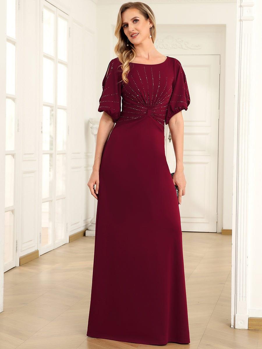 Graceful Round Neck Beaded Formal Dress with Half Sleeves