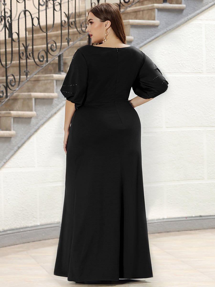 Plus Size Round Neck Beaded Wedding Guest Dress