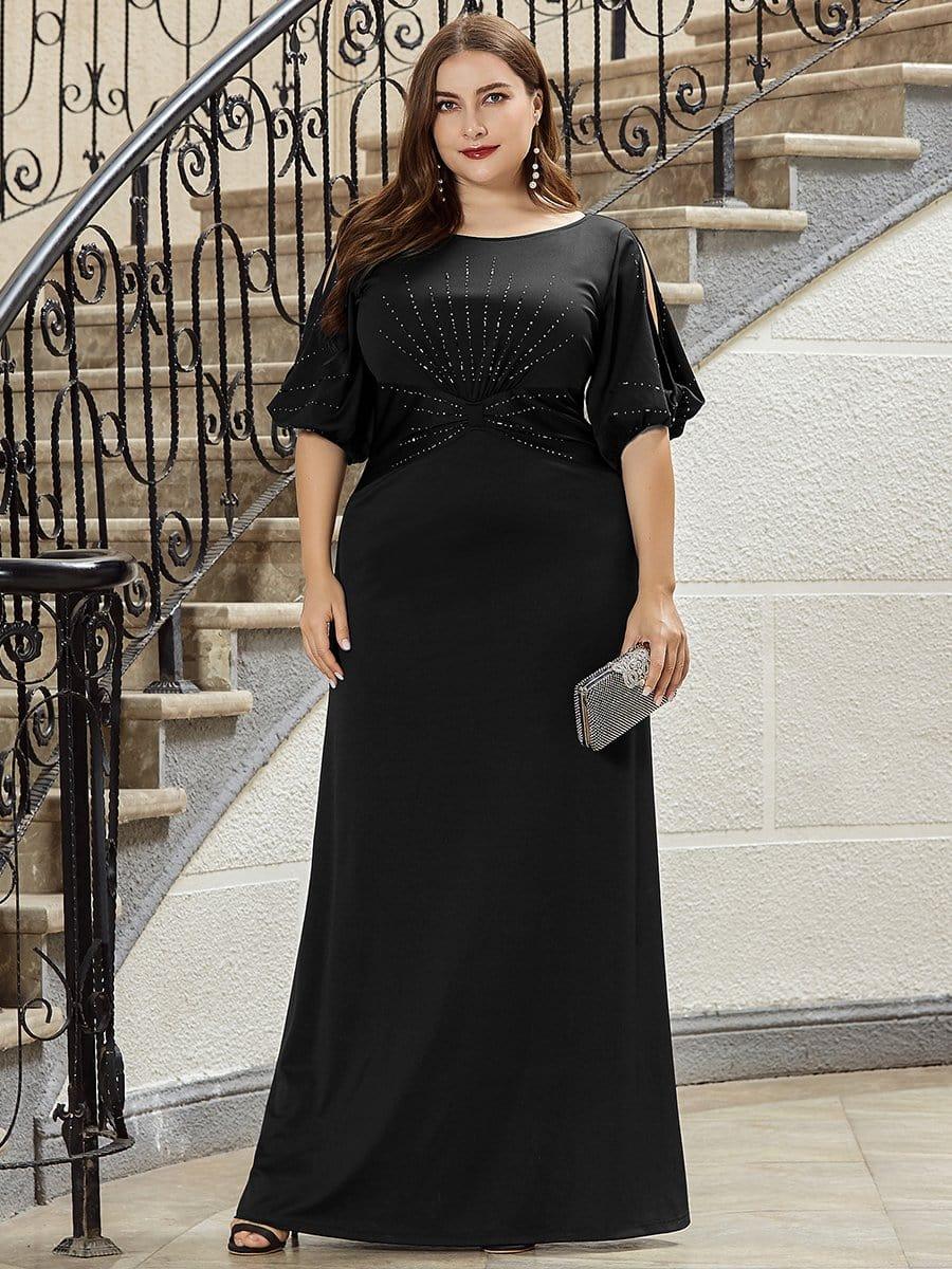 Plus Size Round Neck Beaded Wedding Guest Dress