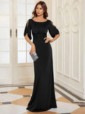 Graceful Round Neck Beaded Formal Dress with Half Sleeves