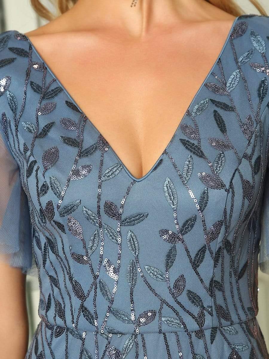 Elegant Black Sequin Evening Dress with Ruffle Sleeves#color_Dusty Blue