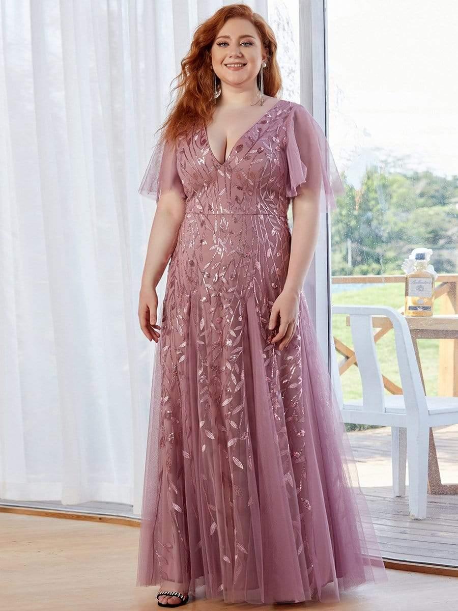 Plus Size Applique Tulle Floor Length Formal Gowns #color_Purple Orchid 