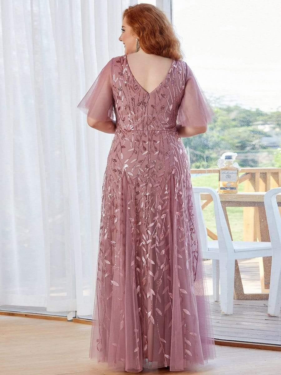 Plus Size Applique Tulle Floor Length Formal Gowns #color_Purple Orchid 