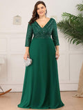 Plus Size Sequin A-Line Formal Evening Dress with Long Sleeves