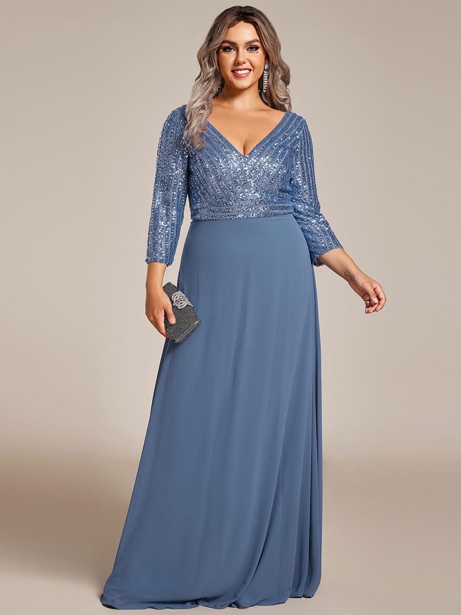 Plus Size Sequin A-Line Formal Evening Dress with Long Sleeves