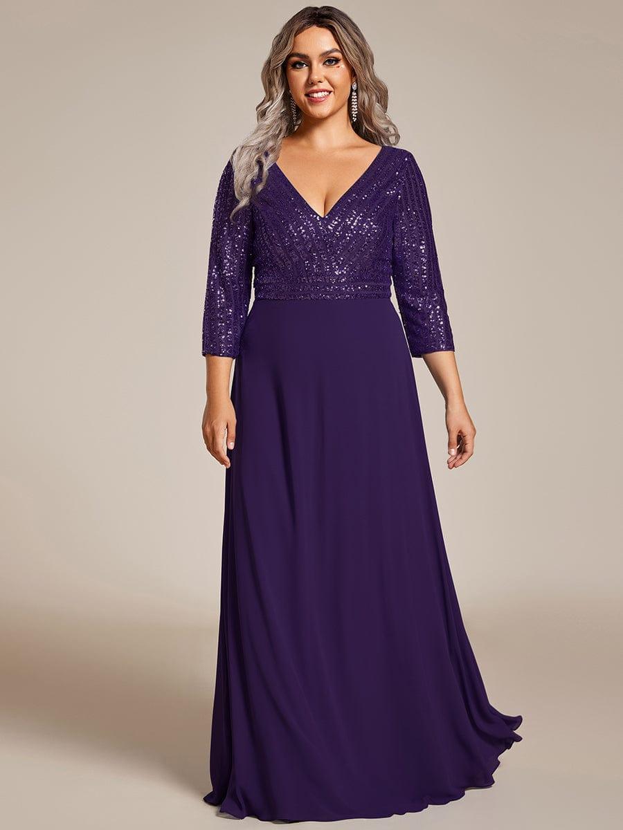 Plus Size Sequin A-Line Formal Evening Dress with Long Sleeves