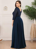 Plus Size Sequin A-Line Formal Evening Dress with Long Sleeves