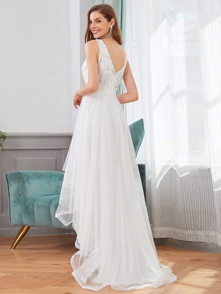 Classy V-Neck Sequin A-Line Tulle Wedding Dress